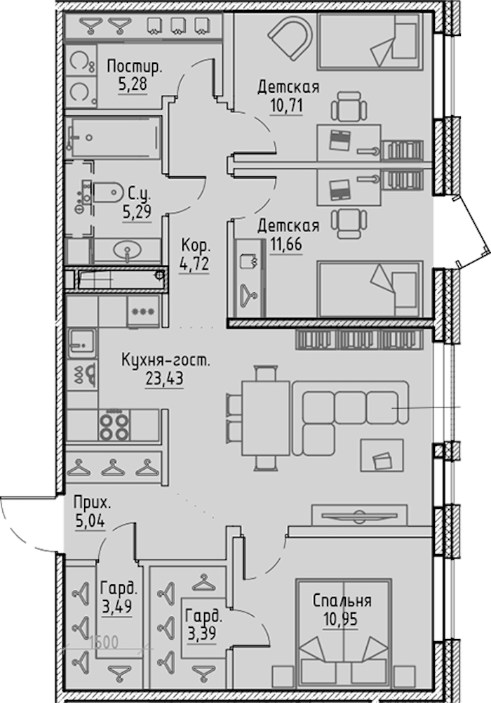 3-комнатная квартира 83.96 м², 2/10 эт., ЖК «LEGENDA Сампсониевский 32»